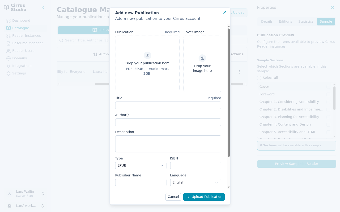 The Add new Publication dialog