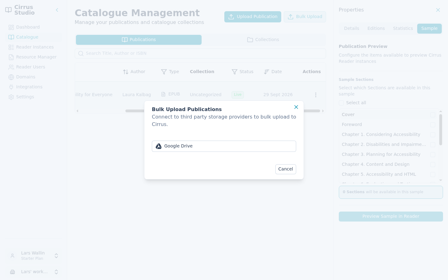 The Bulk Upload dialog