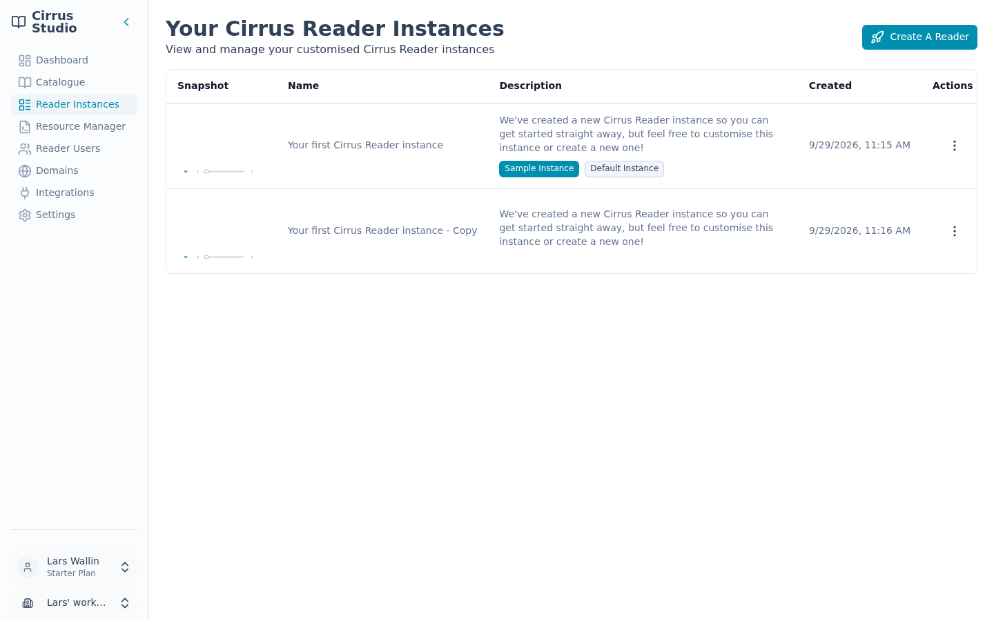 The Reader Instances list