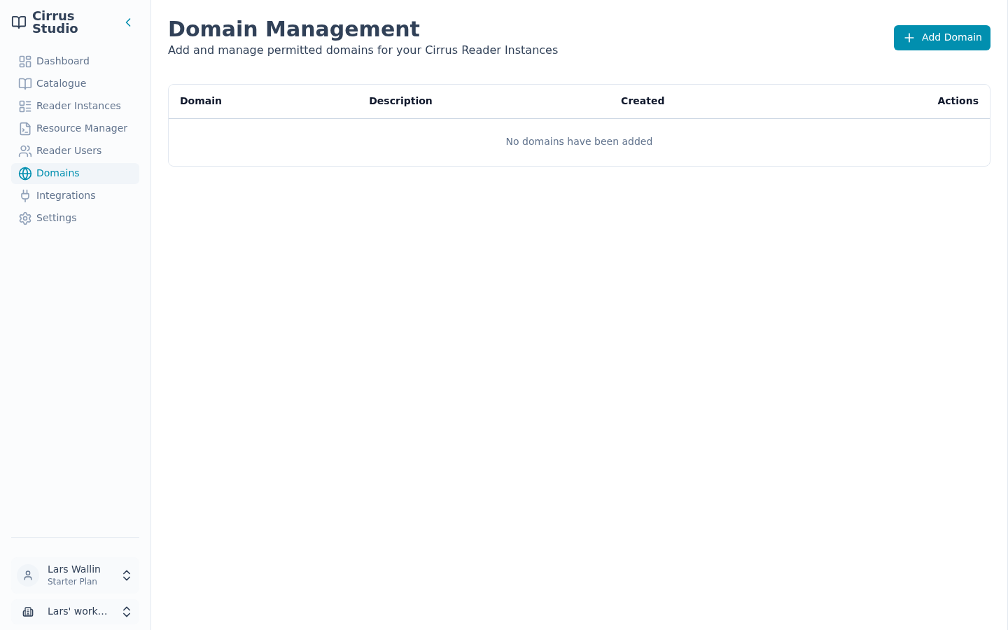 The Domains page