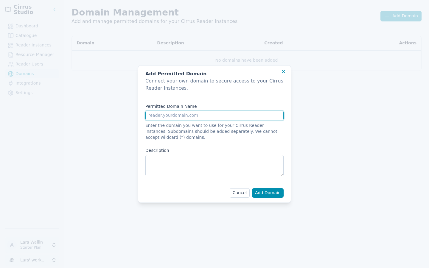 The Add Permitted Domain dialog